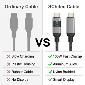 สายเคเบิล USB แบบถักไนลอน SChitec 100W Type C to Type C พร้อมจอแสดงผล LED และหัวต่ออะลูมิเนียมอัลลอย สำหรับแล็ปท็อปและโทรศัพท์ - Product Image 6