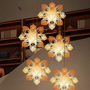 Bamboo Woven Handmade Star Chandelier E27 <b>LED</b> <b>Light</b> <b>For</b> Bedroom Tea <b>Room</b> Home Decor - Product Image 2