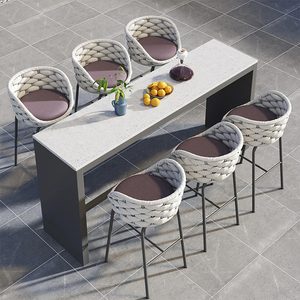 Hồ bơi tùy chỉnh dệt Băng thanh ghế và bàn đồ gỗ ngoài trời đặt vườn ăn cao Phân Patio nhôm thanh ghế - Product Image 2