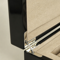 Boîte de présentation de montres en bois haute brillance personnalisée, 6 emplacements, insert en daim, charnière métallique pour l'emballage de marques de montres de luxe et la collection personnelle