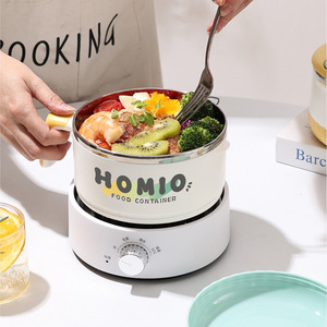 Homio Food Container 304 Stainless Steel Round Lunch <b>Box</b> With Lid Handle Sealed Meal <b>Box</b> For Students Dormitories - Product Image 3