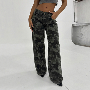 กางเกงขายาวทรงตรงเอวสูงลายพราง สไตล์สตรีทเทรนดี้ ย้อนยุค ใช้งานได้หลากหลาย กางเกงยีนส์พื้นฐาน - Product Image 3