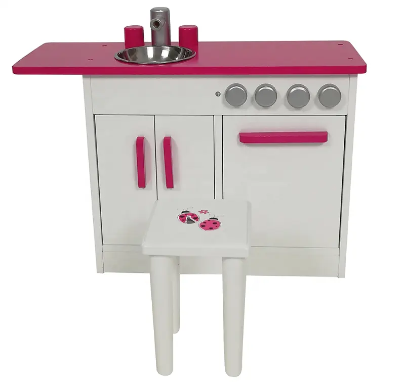 Pronto per la spedizione a casa della bambola lavello della cucina giocattolo mini in legno pretend set da cucina gioco giocattolo con sgabello