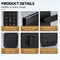 Serrure de porte intelligente sans clé, mot de passe numérique, carte RFID, alliage de zinc, noir mat, contrôle d'accès électronique, serrure de sécurité