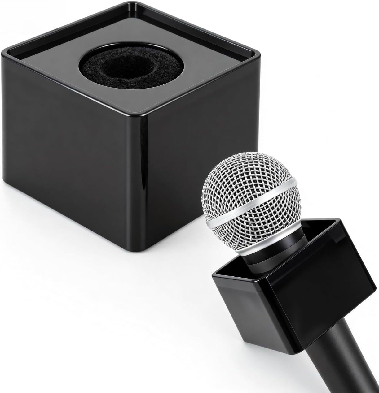 Mic Interview <strong>Logo</strong> Box <strong>Custom</strong> ABS Material AI Voice Assistant Flag <strong>Cube</strong> Holder for Handheld <strong>Microphone</strong> Advertising