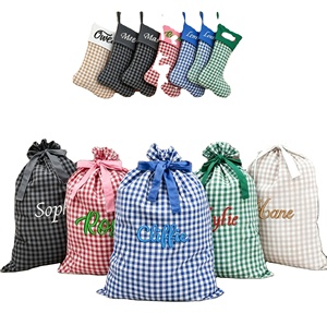 Custom Extra <b>Large</b> <b>Christmas</b> <b>Gift</b> <b>Bag</b> Personalised Embroidered Gingham Drawstring Storage Santa Sack - Product Image 1