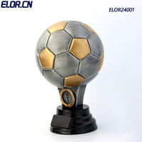 ELOR Vente en gros Trophée en résine bronze antique Sculpture Motif Football Football Prix avec base noire pour Noël Halloween Cadeaux