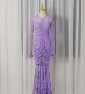 Nuevo <span class=keywords><strong>vestido</strong></span> de noche francés para mujer 2026, con cuello redondo, manga larga, plisado, entallado y adelgazante, de color liso. - Product Image 3