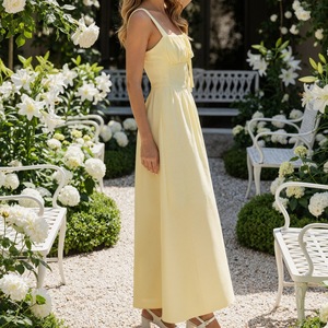 Nouvelle robe midi sans manches à bretelles et nœud à la taille, élégante et simple pour femme - Product Image 4