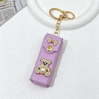 Étui à rouge à lèvres en cuir PU de haute qualité avec miroir, porte-clés, breloque de sac mignonne et décorative