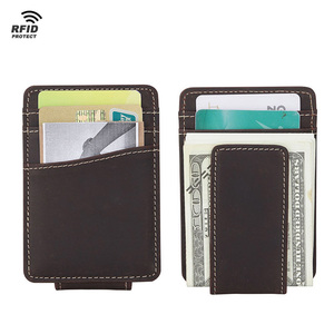Rangement De Blocage Rfid Personnalisé Logo Vintage Magnétique Mince En Cuir Pince À Billets Avec Logo Personnalisé Pour Homme - Product Image 1