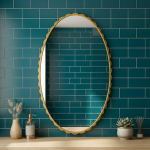 Oval Brass Wall <b>Mirror</b> with Scalloped Frame Modern Decorative Design for Living Room Bedroom - Product Image 6