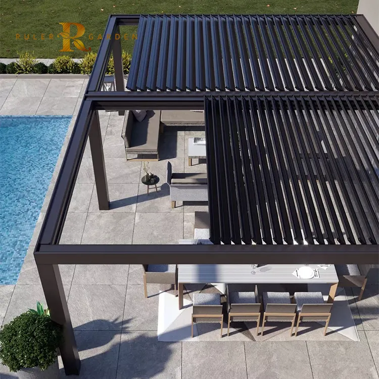 Toldo retrátil para terraço, persianas laterais motorizadas bioclimáticas para jardim externo, pérgula elétrica bioclimática