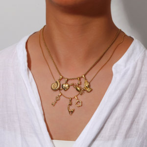 Ciondolo Trendy in Acciaio Inossidabile Placcato Oro 18k PVD, Design Conchiglia, Stella Ottagonale, Angelo, Bilancia per Collane di Gioielli alla Moda - Product Image 2