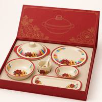 Service de table en mélamine de style chinois et vaisselle à motifs floraux rouges, assiettes et bols à motifs brodés traditionnels pour le Nouvel An, respectueux de l'environnement
