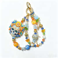 Cordon de téléphone perlé et dragonne de poignet à motif Crâne de sucre d'Halloween, avec fleur en cristal colorée, porte-clés et breloque de sac pour femmes