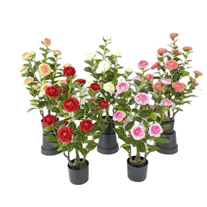 Nova decoração de casamento interior falso camélia peônia rosa vaso planta artificial