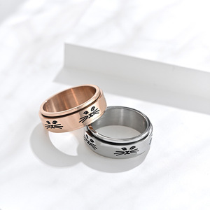 Anillo de Acero de Titanio con Diseño de Gato de Dibujos Animados, Color Plata y Oro Rosa, Unisex, Giratorio, para el Dedo Índice, Regalo de Joyería - Product Image 2