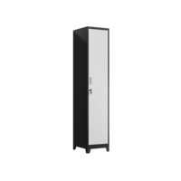 Casier à une porte en métal noir et blanc contrastant, armoire de rangement moderne pour bureau, école, salle de sport et vestiaires du personnel