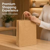 Sac en papier kraft brun écologique avec logo personnalisé et poignées torsadées, sac d'emballage alimentaire recyclable pour boulangerie et boutique