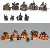 Set rumah desa Natal kota Resin, 9 buah lampu LED