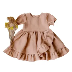 Custom Summer Girl Dress Sweet Personalized Baby Clothes For Girls Linen Toddler Girls Dresses