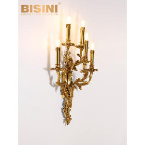 Lussuose italiane europee 5 <span class=keywords><strong>teste</strong></span> bronzo staffa <span class=keywords><strong>LED</strong></span> lampade da parete 2700K luce bianca morbida calda per interni Villa di fascia alta - Product Image 3