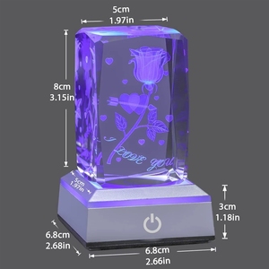 Lampe de nuit LED en cube de cristal 3D rose, cadeau de la Saint-Valentin pour petite amie, épouse, anniversaire, fête, commémoration, cadeau d'anniversaire - Product Image 3