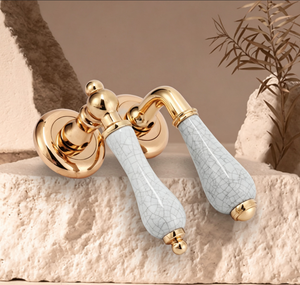 Poignée de <span class=keywords><strong>porte</strong></span> européenne de luxe en <span class=keywords><strong>laiton</strong></span> doré avec bouton en <span class=keywords><strong>porcelaine</strong></span> émaillée craquelée - Product Image 5
