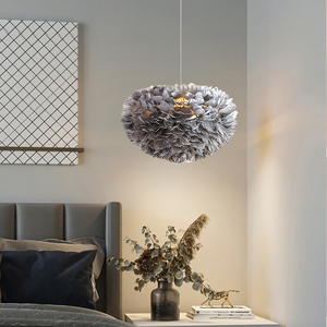 Lampada a Sospensione Moderna Rotonda con Piume, Luce LED Calda e Soffice per Camera da Letto, Cameretta, Sala da Pranzo - Product Image 4