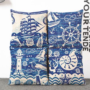 Summer New Blue Mediterranean Ocean Style Taie d'oreiller en lin Conch Sailboat Home Cushion housse de coussin de haute qualité - Product Image 2