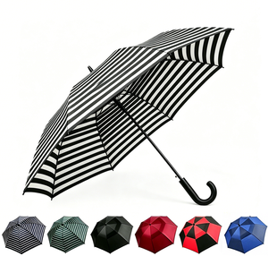 Parapluie de golf de luxe minimaliste à couche unique, grande taille, coupe-vent, imperméable, ouverture automatique, poignée incurvée en plastique, personnalisable avec logo - Product Image 1