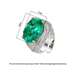 Dainty Jewelry Eco-friendly Copper Dazzling Oval Cut 13*18mm Paraiba Zircon Center Green Stone Focus <b>Adjustable</b> <b>Ring</b> - Product Image 2