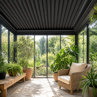 Motorisierte Schiebe-Lamellenpergola aus Aluminium, Anthrazit-Weiß, Einziehbares Dach, Windbeständig, Wasserdicht, für den Außenbereich