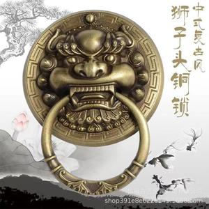 Anillo de puerta antiguo de metal con cabeza de bestia, manija de león de latón estilo chino para puerta de madera - Product Image 2