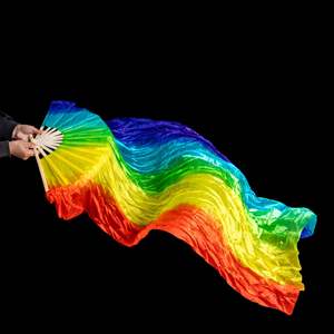 Pride Day Lgpt Regenboog Handfan Vrouwen Zijdeachtige Buikdans Fan Sluier Buikdansen Lange Opvouwbare Fans Lengte 150 Cm - Product Image 1