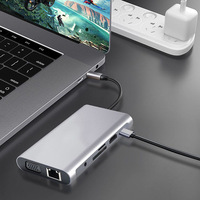 Adaptor Multiport Cantell 11-in-1 Tipe-C dengan dukungan 2.0 VGA USB-C 100Mbps RJ45 LAN SD/TF Card, terbuat dari Aluminium Alloy - Ready Stock