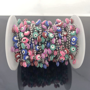 Cadena de cuentas de acero inoxidable multicolor con ojo turco |   Cadena de Bolas con Ojo Turco para la Creación de Joyería DIY |   Se vende por metro o por rollo - Product Image 4