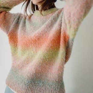 Maden Wholesale Women's Knit Sweater Vintage Gradient <strong>Rainbow</strong> Colorful Cozy Casual Layering <strong>Top</strong> Plush Pullover Warm Winter Fall - Product Image 3