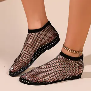 Zapatos de mujer Lady Plus Size Luxury s Mujer Lady Rhinestones Diamantes Malla Fishnet Zapatos Sandalias planas