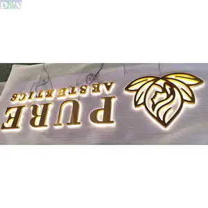 Factory Price Letter Lights Sign Led Gold Mirror Acrylic Backlit Sign With Warm White Light