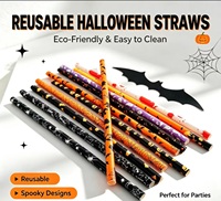 Collection Halloween : Pailles réutilisables imprimées en PP de qualité alimentaire, parfaites pour les fêtes