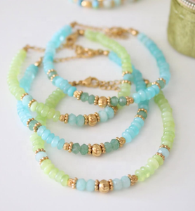 Bracelets minimalistes bohèmes géométriques perlés plaqués or 18 carats avec pierres naturelles colorées, notamment l'agate, pour anniversaire - Product Image 4