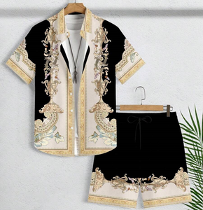 Conjunto de 2 Piezas para Hombre, Camisa de Manga Corta con Estampado Floral/Tropical, Pantalones Cortos con Cintura <span class=keywords><strong>El</strong></span>ástica, Traje para Vacaciones en la Playa o Crucero - Product Image 6