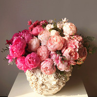 Vente chaude Bouquet De Pivoine Européenne 13 Têtes Pivoines Fleur Artificielle Décor De Mariage Soie Real Touch Grandes Pivoines Rouges