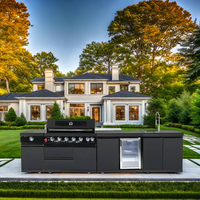 Îlot de cuisine BBQ extérieur avec armoires modulaires en acier inoxydable 304, réfrigérateur et armoires de rangement pour jardin et patio