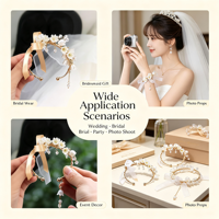 Hiasan Bunga Mutiara Elegan dengan Pita Logam untuk Ikat Pergelangan Tangan, Bunga untuk Pernikahan, Upacara Resmi, Ornamen Bunga Dekoratif