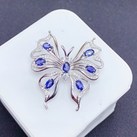 Factory Wholesale High Quality 925 Sterling Silver Natural Sapphire Gemstone Luxury Jewelry Pin Brooch Party Gift