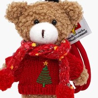 Porte-clés en peluche ours esthétique sur le thème de Noël, ours marron Kawaii avec tenue tricotée verte et écharpe, décoration de sac à dos