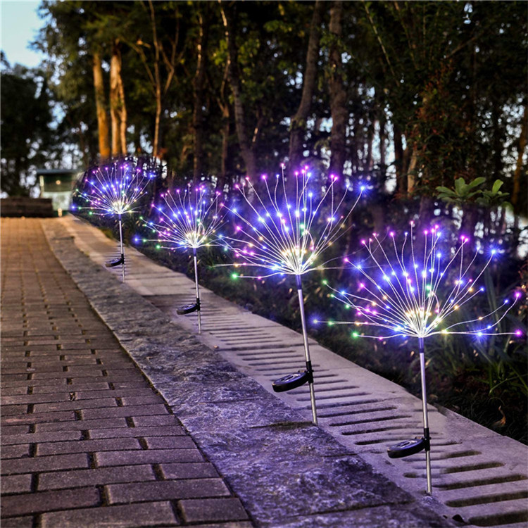 New Solar Powered Outdoor Grass Globe Dandelion Fireworks Lamp 90/120/150 LED for Garden Lawn Landscape